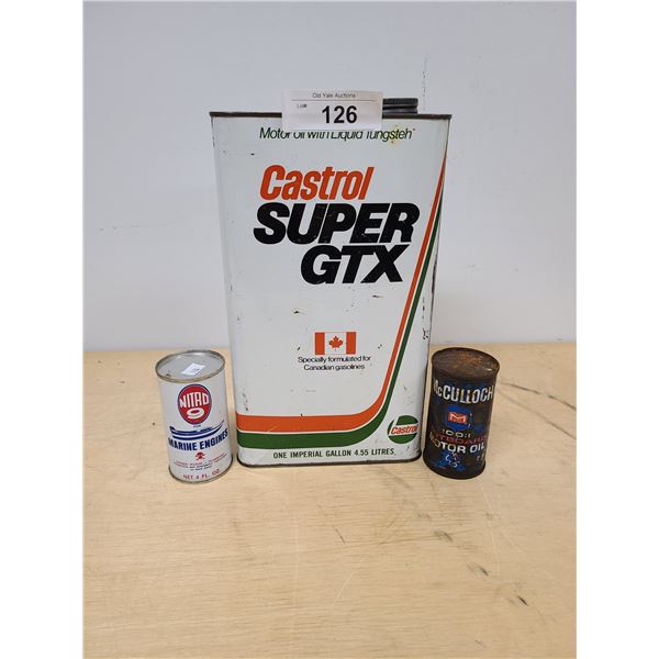 CASTROL SUPER GTX OIL 1 GALLON CAN & 2 SMALL FUEL ADDITIVE CANS(HAVE SOME PRODUCT)