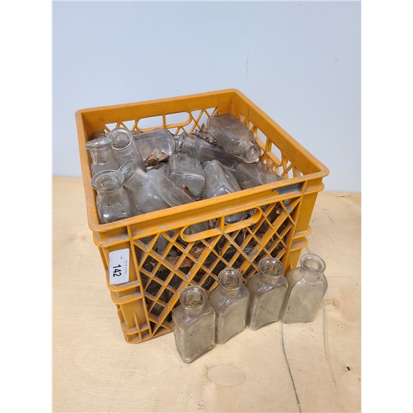 MILK CRATE FULL OF ANTIQUE APOTHECARY BOTTLES, NO SHIPPING
