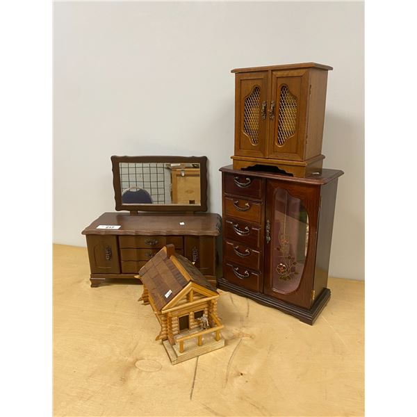 FOUR VINTAGE WOOD JEWELRY BOXES