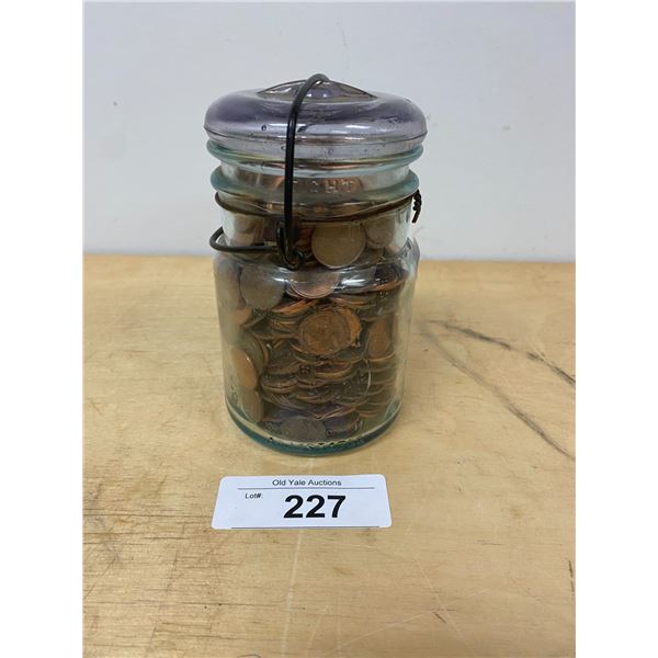 ANTIQUE SEALER JAR FULL OF CANADIAN PENNIES