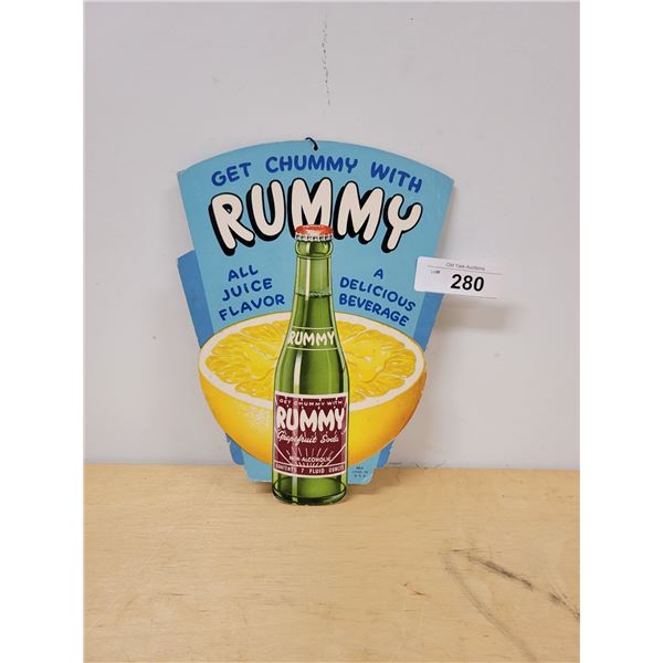 1950'S RUMMY GRAPEFRUIT SODA DOUBLE SIDED CARDBOARD HANGING SIGN