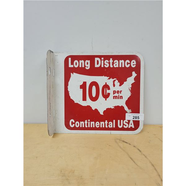 VINTAGE LONG DISTANCE TELEPHONE DOUBLE SIDED FLANGE SIGN