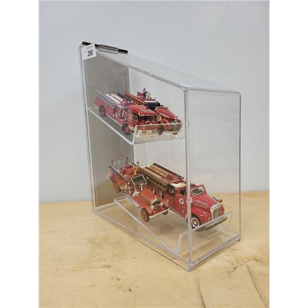 DISPLAY CASE W/4 DIE CAST FIRE TRUCKS