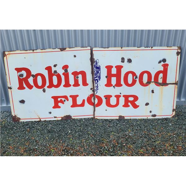 1950'S PORCELAIN ROBIN HOOD FLOUR SIGN