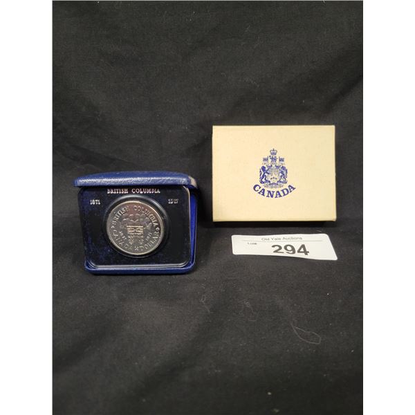1871-1971 BRITISH COLUMBIA $1 PROOF COIN IN DISPLAY CASE
