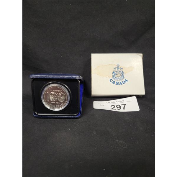 1874-1974 WINNIPEG $1 PROOF COIN IN DISPLAY CASE
