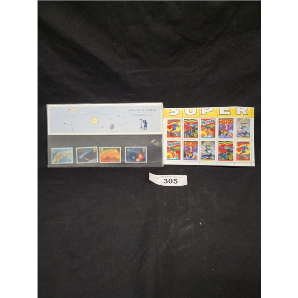 SUPERHEROES 10 STAMP BOOK & HALLEY'S COMET STAMP COLLECTION