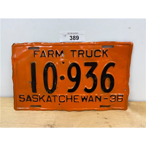 1936 SASKATCHEWAN FARM TRUCK LICENSE PLATE
