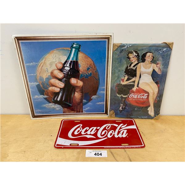 THREE COLLECTIBLE COCA COLA TIN SIGNS