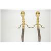 Image 2 : PR. 19TH CENT. BRASS CANNONBALL TOP ANDIRONS