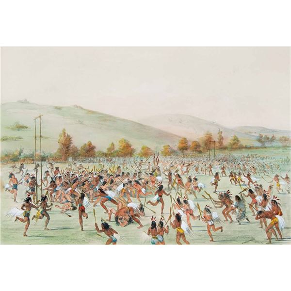 George Catlin-Collection of 3 lithographs: Ball Play; Buffalo Hunt Chase; Ball Play Dance