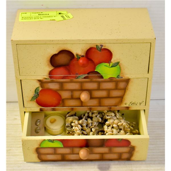 WOODEN APPLE THEMED WOODEN JEWELRY BOX W/
