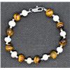 #296-NATURAL TIGER EYE & FRESH WATER PEARL BRACELE