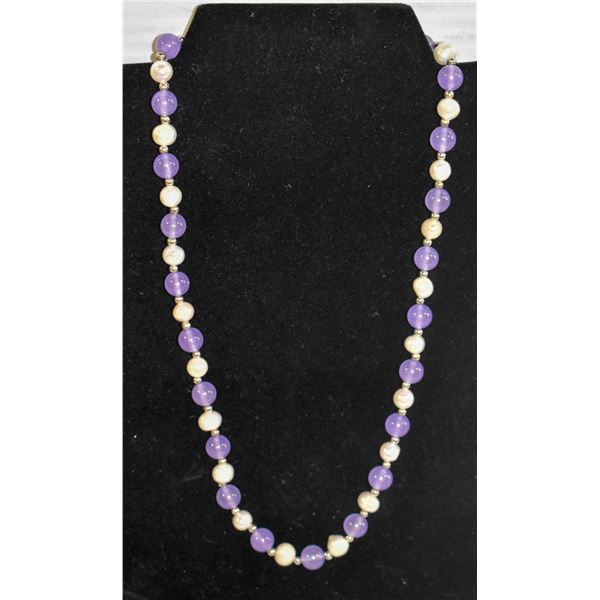 #271-FRESH WATER PEARL & PURPLE JADE NECKLACE