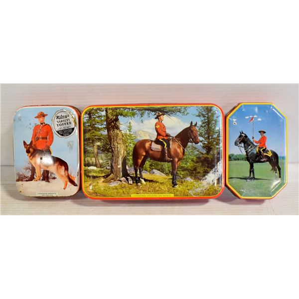 SET OF 3 ANTIQUE RCMP TINS