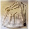 Image 1 : VINTAGE WHITE BEAD PURSE WITH HAND BEADED