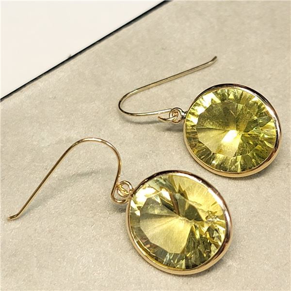 14K YELLOW GOLD LEMON QUARTZ (9.8CT)  EARRINGS