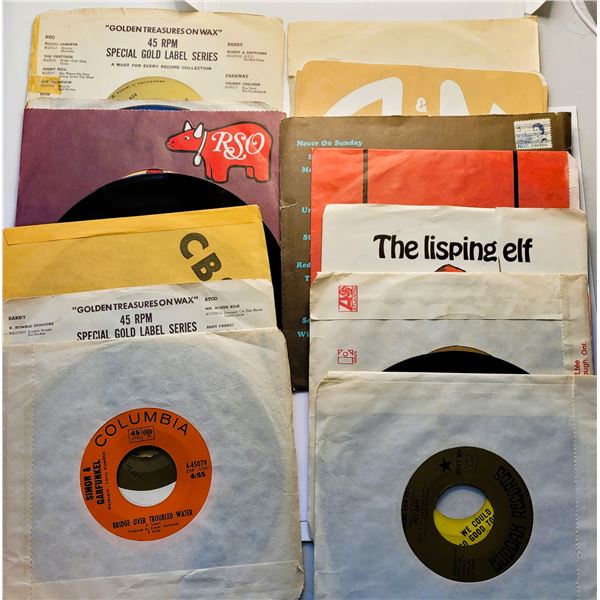 19)  LOT OF 15 VINTAGE 45 RPM VINYL RECORDS