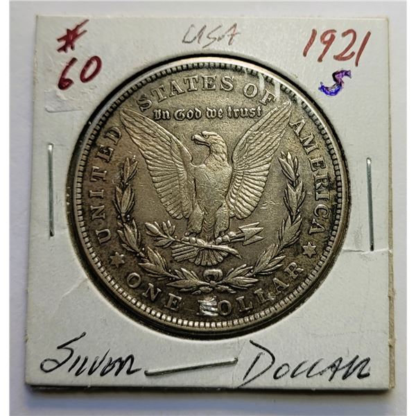 11)  US 1921 S, MORGAN SILVER DOLLAR.