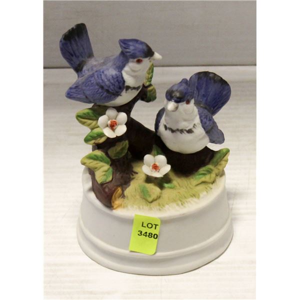 VINTAGE BLUE JAY MUSICAL BISQUE PORCELAIN