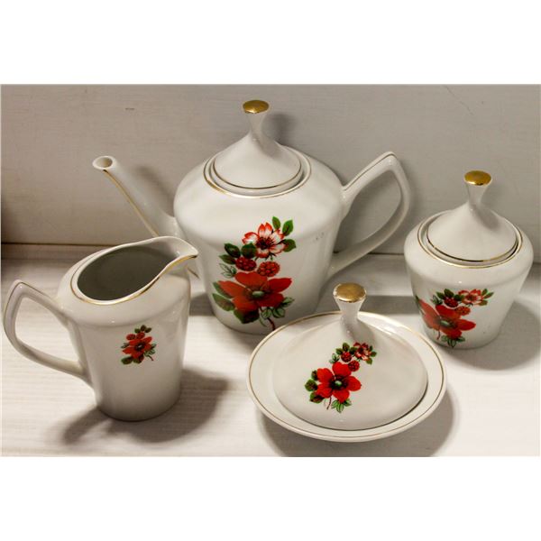 POTUGAL TEASET WITH RED FLOWERS, INCLUDES TEAPOT,