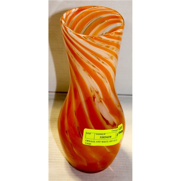 ORANGE AND WHITE ART GLASS VASE