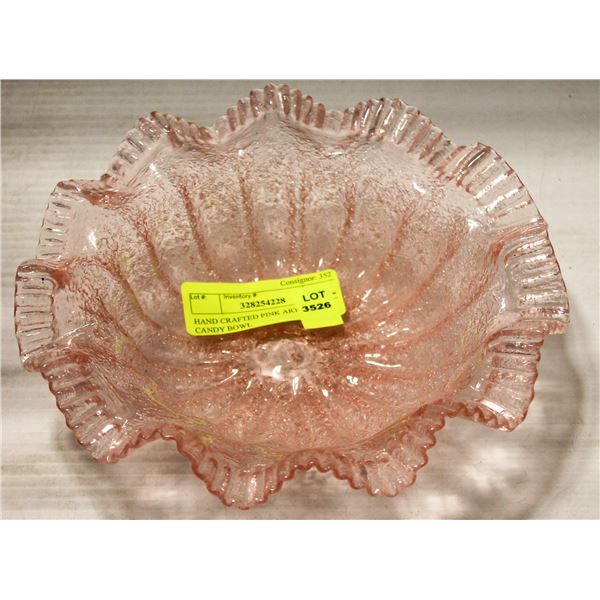 HAND CRAFTED PINK ART GLASS CANDY BOWL