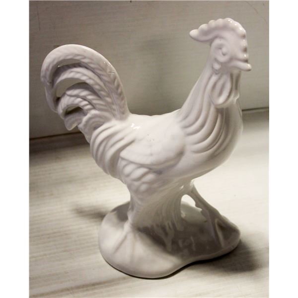 TALL WHITE ROOSTER FIGURE CERAMIC