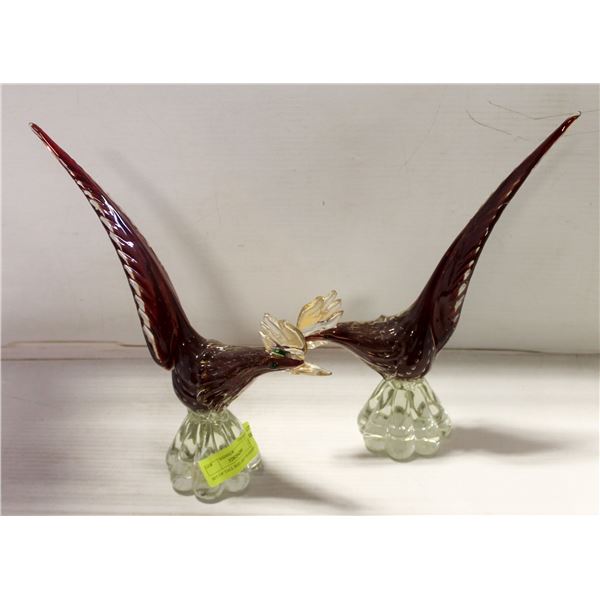 SET OF TALL RED ART GLASS BIRDS