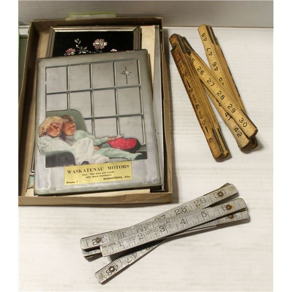 VINTAGE LOT INCLUDES MEASURING STICKS & GLASS