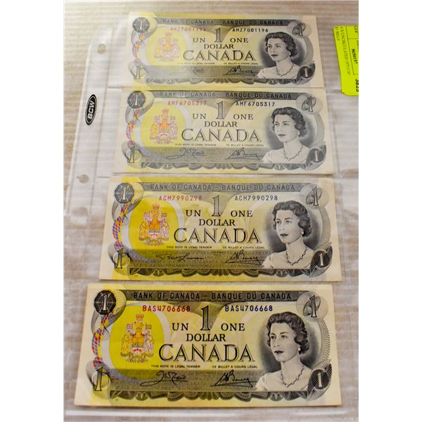 4 X UNCIRCULATED 1973 CANADIAN $1 BILLS