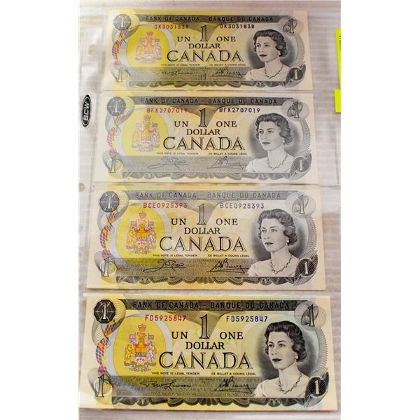 4 X UNCIRCULATED 1973 CANADIAN $1 BILLS