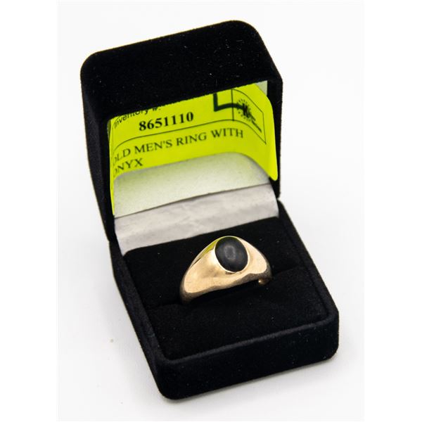 10 KT GOLD MEN'S RING WITH BLACK ONYX