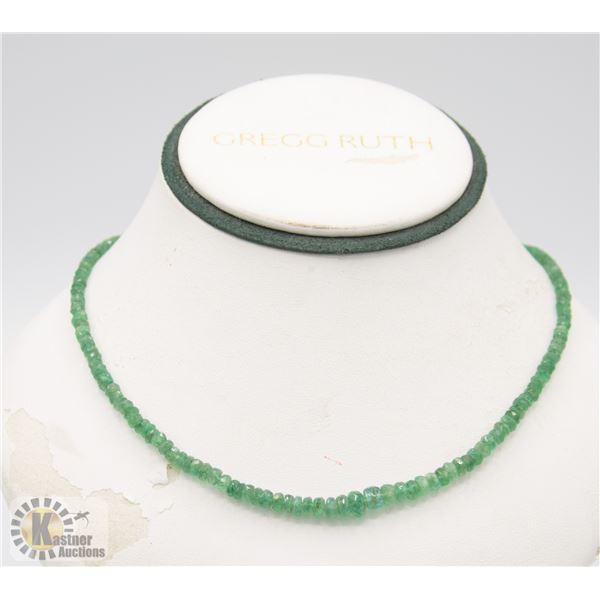 BZ814-44 10K YELLOW GOLD EMERALD 16  NECKLACE