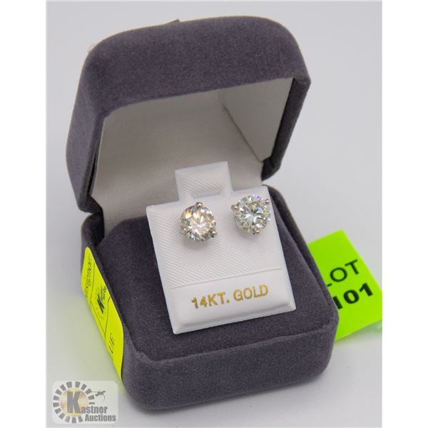 BZ814-30 14K WHITE GOLD BLUE MOISSANITE EARRINGS