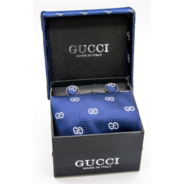 NEW GUCCI BLUE TIE & CUFF-LINK SET - MADE