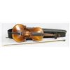 Image 1 : VINTAGE VIOLIN & BOW IN OLD LEATHER TATTERED CASE