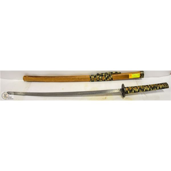 LACED KATANA SWORD W/ WOODEN SCABBARD 39''