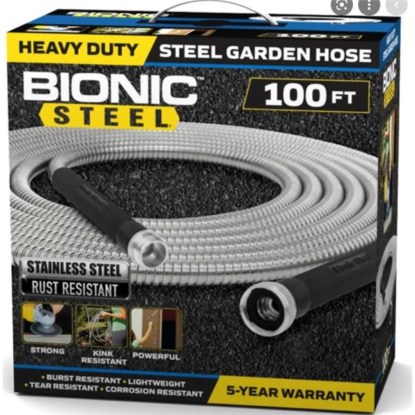 NEW BIONIC STEEL HOSE W/7 SPRAYER NOZZLE,100FT