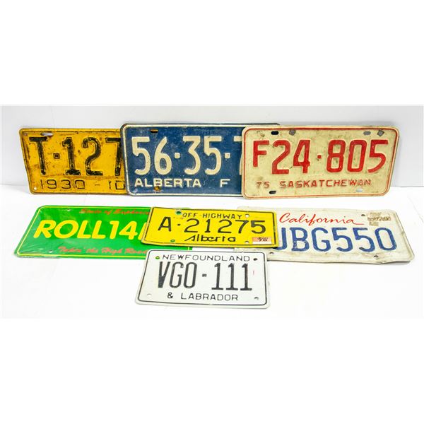 7 ASSORTED LICENCE PLATES INCLUDING 1930 IDAHO