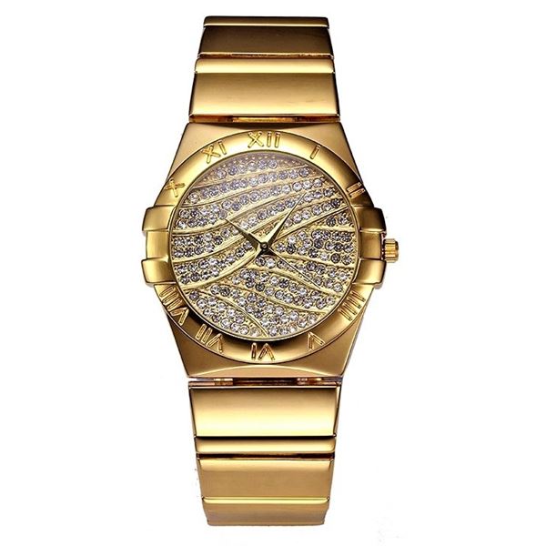 NEW LADIES ROUND SHAPED GOLD TONE CRYSTAL WATCH