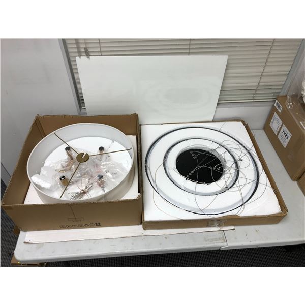 Two Large Light Fixtures - one on cables with rings the other has four lights inside Canvas Cover