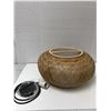 Image 8 : Two Pendant Light Fixtures - One with White Feathers and the other woven bamboo