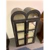 Image 1 : Vintage Cabinet with Glass Shelves - Unique Double Barrel Top - Painted Black - Approx. 24 x 12 x 44