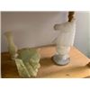 Image 2 : Group of Assorted Stone Figures - Two Large White and Black Chess Pieces, two Horsehead Bookends and