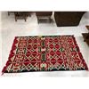 Image 1 : Kilim Rug made in Turkey with Red and Cream Tones and Red Fringe Ends on two sides - approx. 4feet x