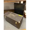 Image 1 : Brown Leather Locking Storage Container/Luggage - approx. 22 x 9 1/2 x 14in