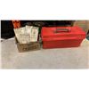 Image 1 : RED TOOLBOX WITH CONTENTS, TOOLS AND ELECTRICAL COMPONENTS