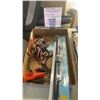 Image 1 : 2 TRAYS OF NEW AND USED ITEMS - RATCHETING BIT SET, GASKET SEALER, BUNGEE CORDS, LOCK DEICER, CAR SE
