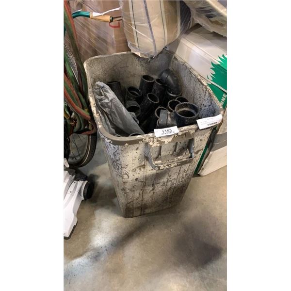 PLASTIC BIN OF 2" PVC PIPE AND CONNECTORS